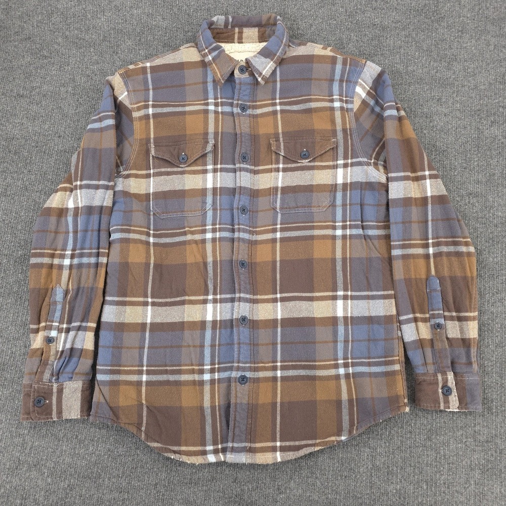 Old Navy Shirt Mens Medium Brown Plaid Sherpa Lined Flannel Button‎ Front
